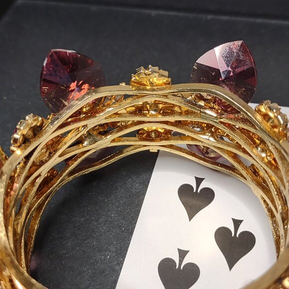 Very Awesome Unique Vintage Chunky Purple Rhinestone Bracelet Missing 2 Stones - Picture 10 of 12